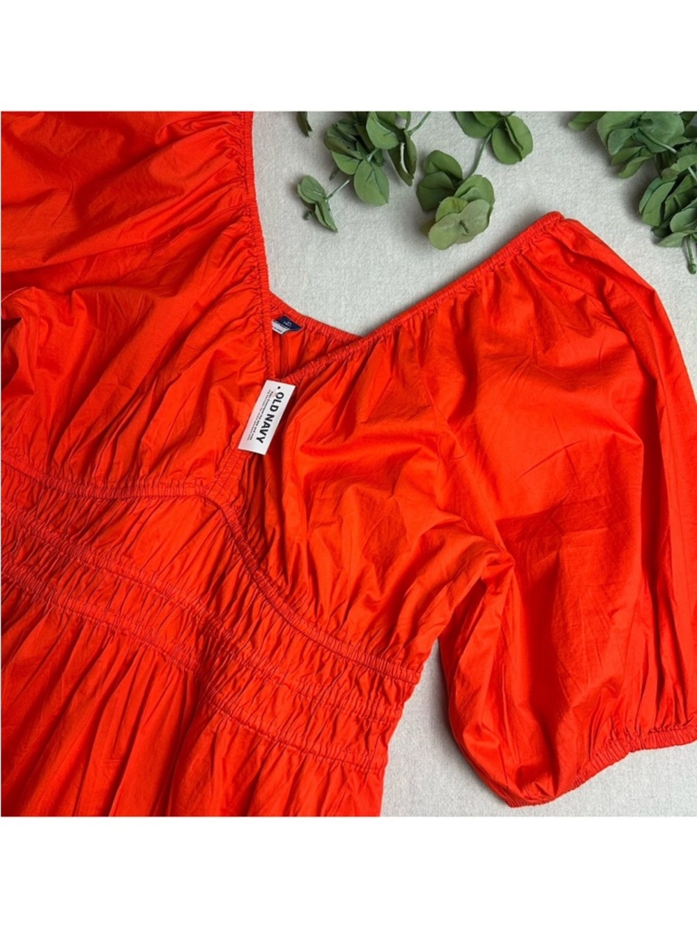 Old Navy Waist Defined Puff Sleeve Mini Dress Darling Clementine Size XL Tall - Picture 11 of 12